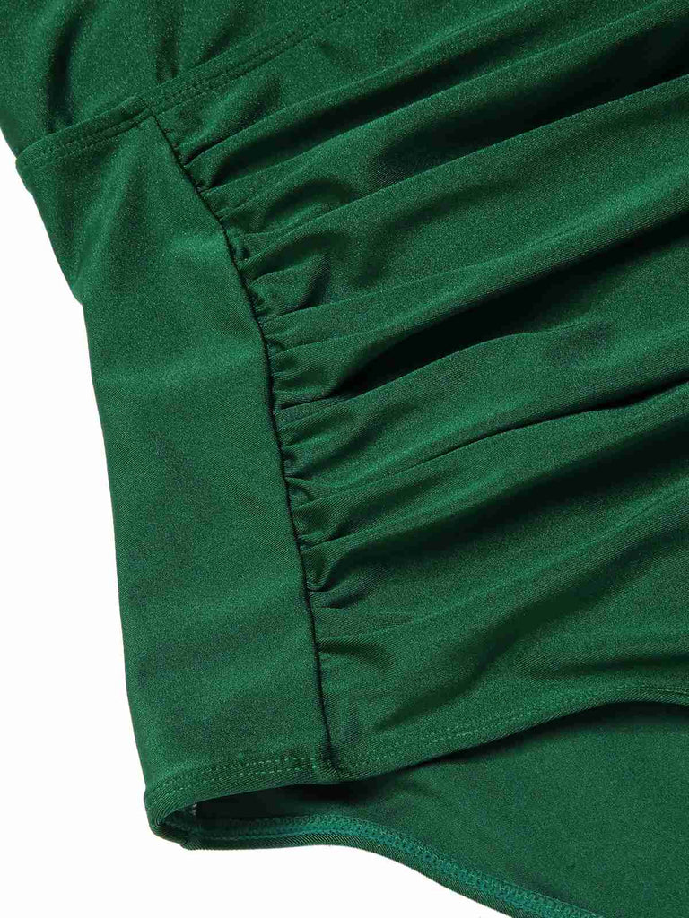 [Pre-Sale] [Plus Size] Green 1930s Ruffle Sleeve Back Hollow Swimsuit