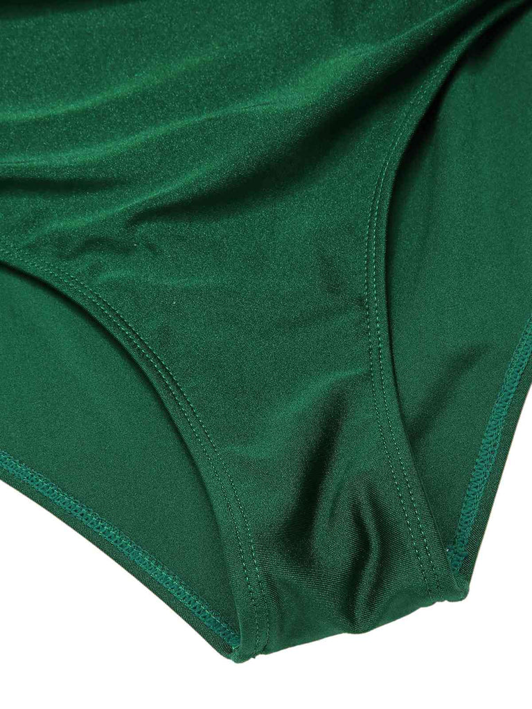 [Pre-Sale] [Plus Size] Green 1930s Ruffle Sleeve Back Hollow Swimsuit