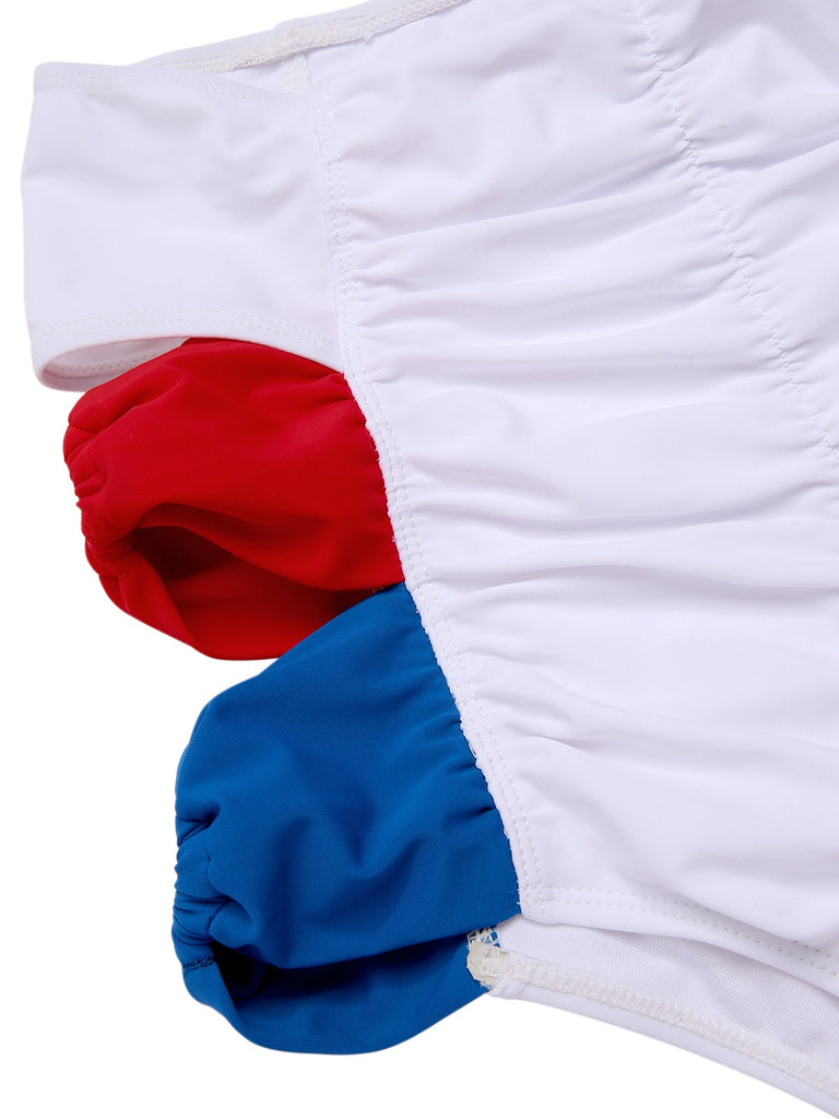 [Pre-Sale] White 1930s Red & Blue Bow Hollow Bikini Set