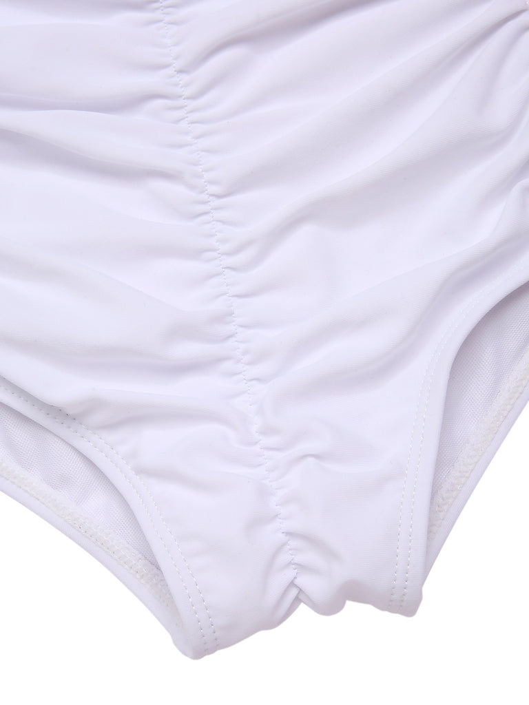 [Pre-Sale] White 1930s Red & Blue Bow Hollow Bikini Set