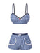 [Pre-Sale] Blue 1930s Rose Gingham Plaid Straps Swimsuit