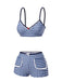 [Pre-Sale] Blue 1930s Rose Gingham Plaid Straps Swimsuit
