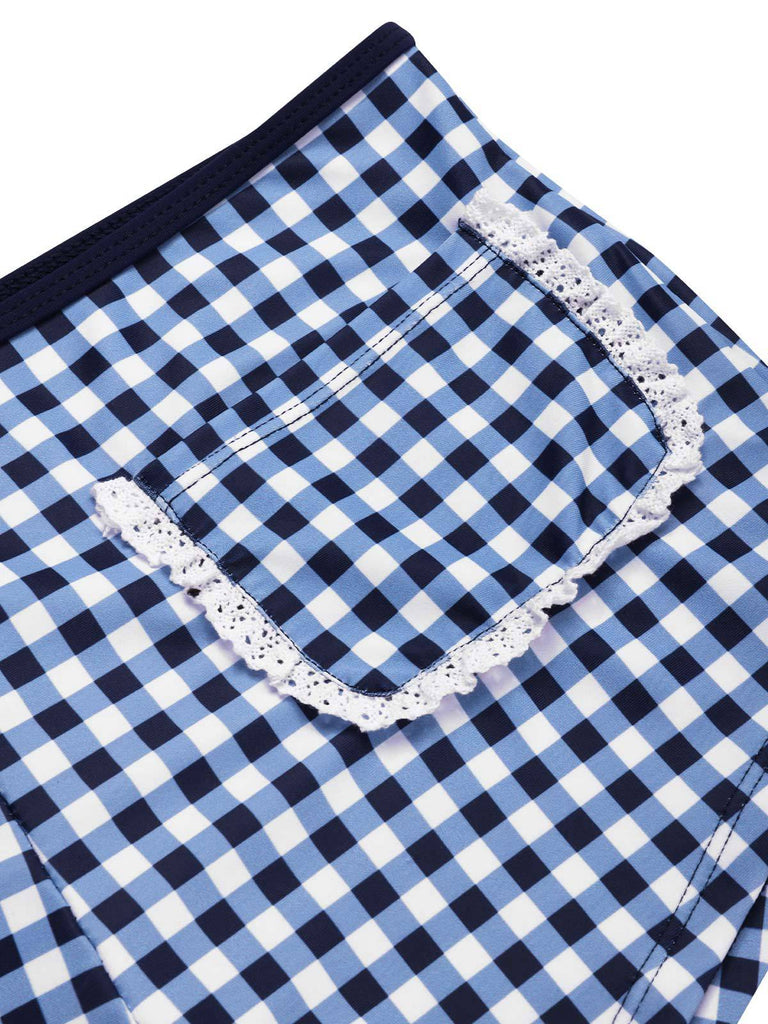[Pre-Sale] Blue 1930s Rose Gingham Plaid Straps Swimsuit