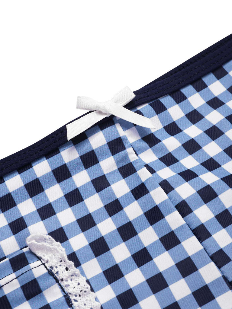 [Pre-Sale] Blue 1930s Rose Gingham Plaid Straps Swimsuit