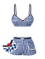[Pre-Sale] Blue 1930s Rose Gingham Plaid Straps Swimsuit