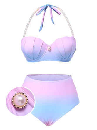 1960s Gradient Mermaid Seashell Pearl Swimsuit