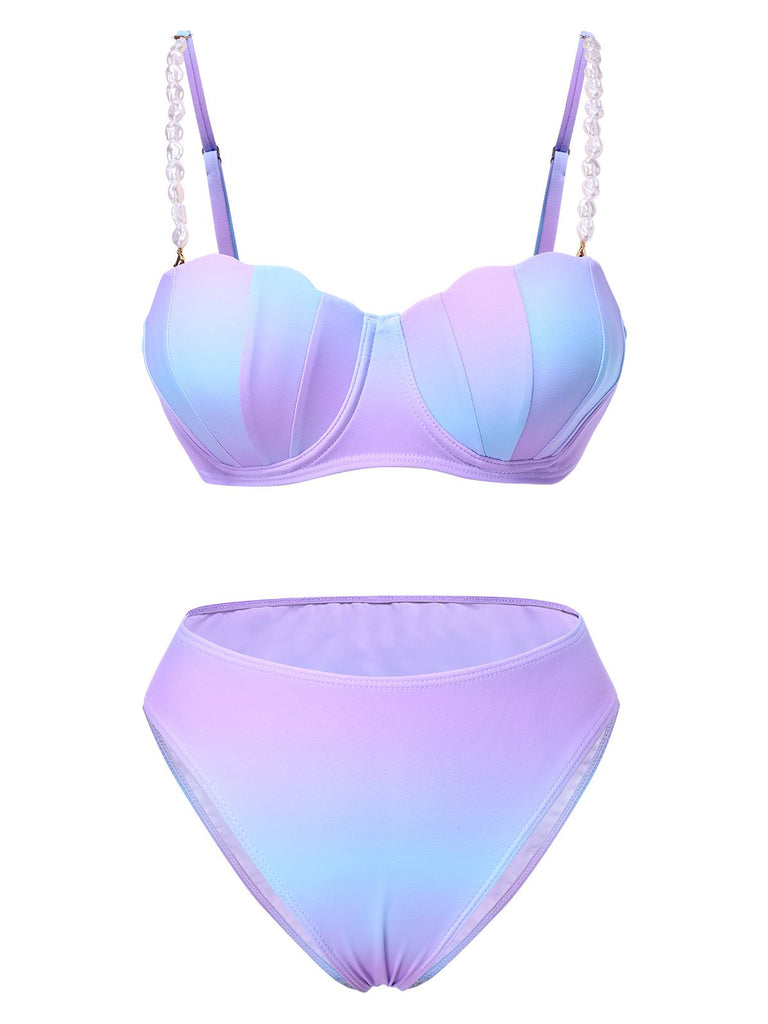 1960s Pearl-Strap Shell Ombre Bikini Set