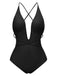 2PCS 1940s Deep-V One-Piece Swimsuit & Lace Cover-Up