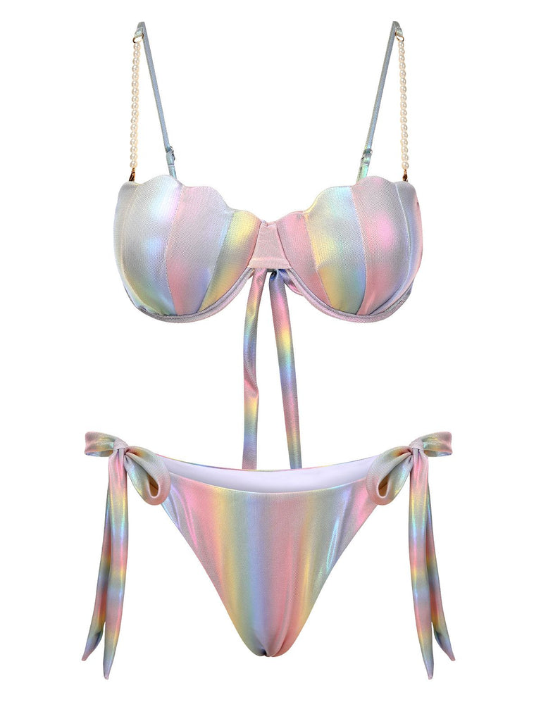 Multicolor 1960s Gradient Pearl Mermaid Bikini Set