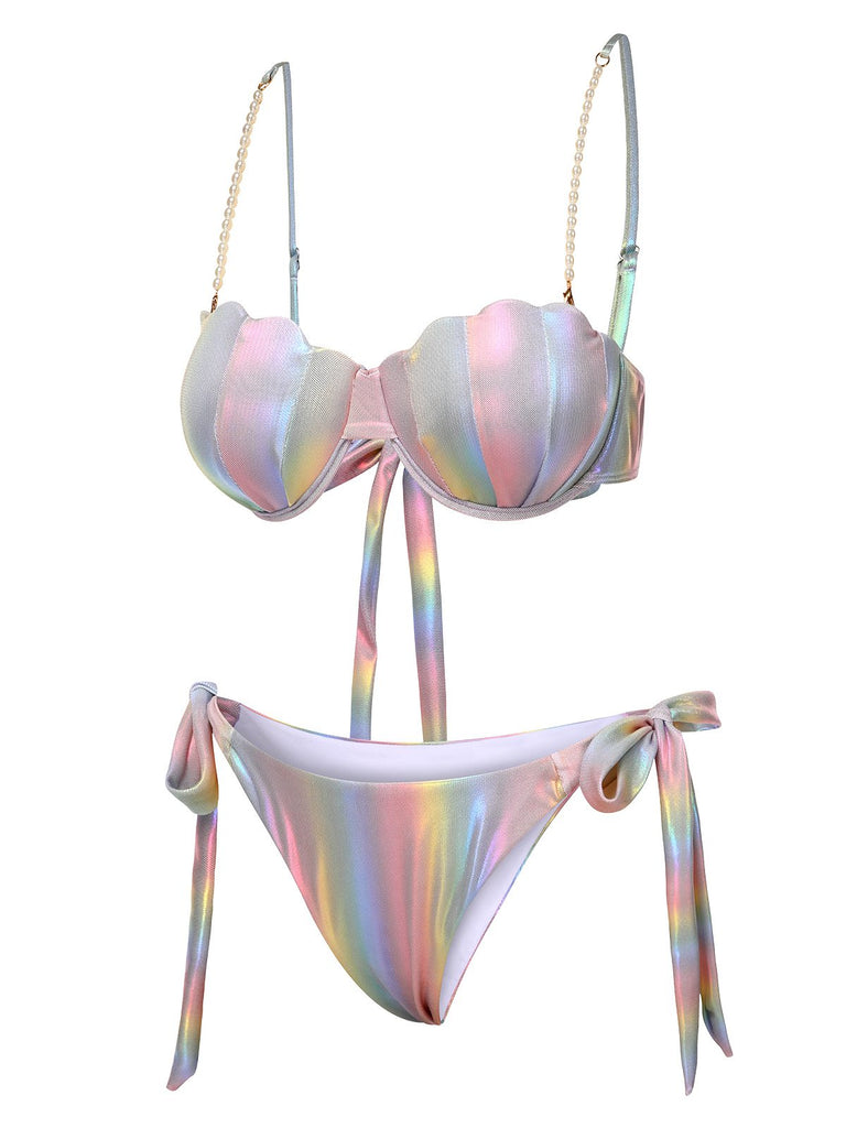 Multicolor 1960s Gradient Pearl Mermaid Bikini Set