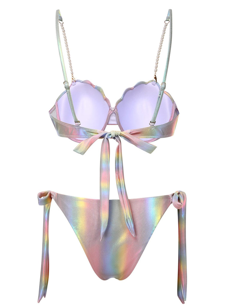 Multicolor 1960s Gradient Pearl Mermaid Bikini Set