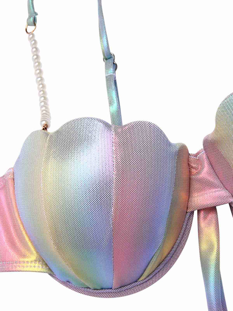 Multicolor 1960s Gradient Pearl Mermaid Bikini Set