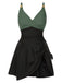 1940s Solid Ruffle Patchwork Twist Swimdress