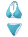 Blue 1970s Glitter Heart Hollow Bikini Set