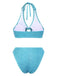 Blue 1970s Glitter Heart Hollow Bikini Set
