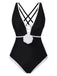 Black 1950s 3D Flower Patchwork One-Piece Swimsuit