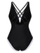 Black 1950s 3D Flower Patchwork One-Piece Swimsuit