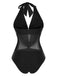 Black 1960s Solid Deep V-Neck Sheer Swimsuit