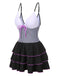 1940s Stripe Patchwork Layered Hem Swim Dress