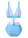 Sky Blue 1960s Striped Lace-Up Bow Bikini Set
