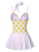 Yellow 1940s Polka Dot Bow Patchwork One-Piece Swimsuit
