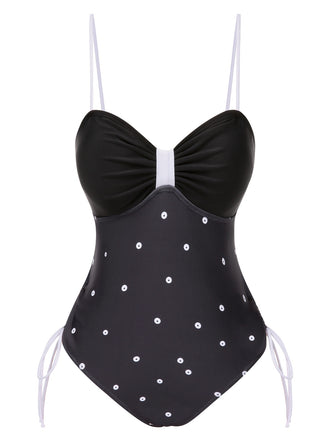 Black 1950s Bowknot Polka Dots Swimsuit
