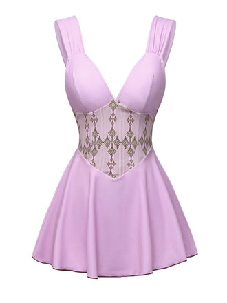 Rose Viole 1940s Wide-Straps Geometric Swimdress