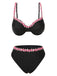 Black 1950s 3D Floral Spaghetti Straps Bikini Set
