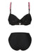 Black 1950s 3D Floral Spaghetti Straps Bikini Set