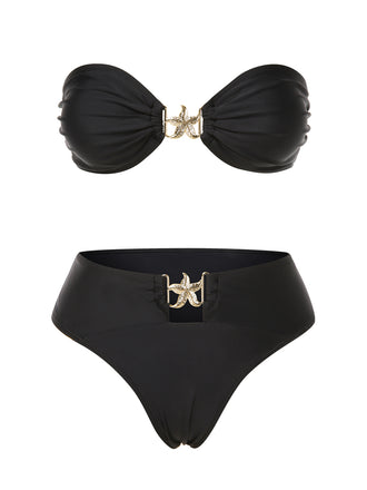 Black 1950s Bandeau Starfish Bikini Set