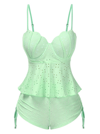 1940s Spaghetti Strap Eyelet Shell Tankini Set