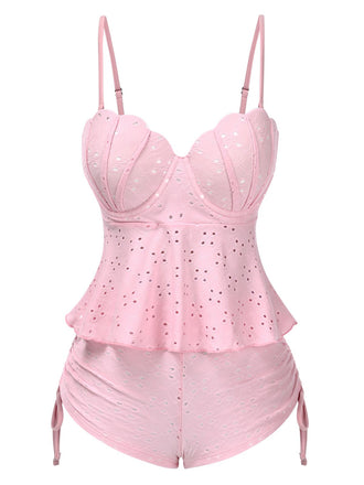 1940s Spaghetti Strap Eyelet Shell Tankini Set