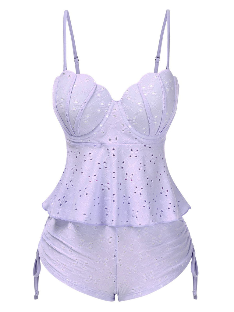 1940s Spaghetti Strap Eyelet Shell Tankini Set