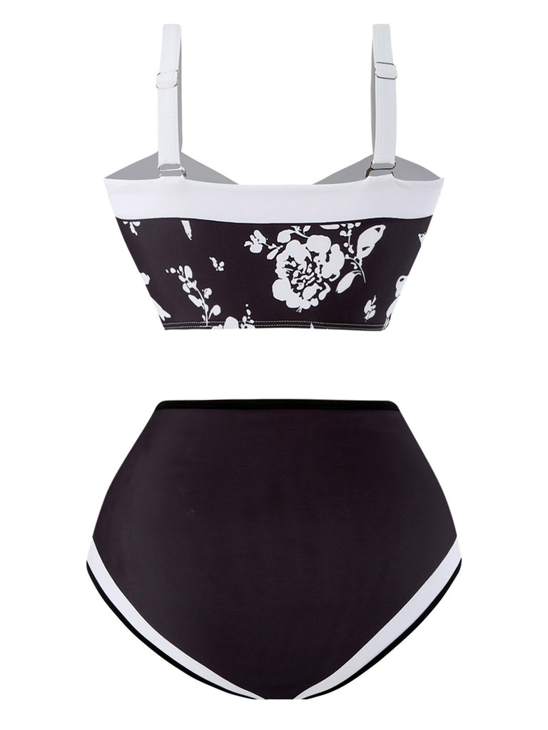 1940s Silhouette Plants Wide Straps Bikini