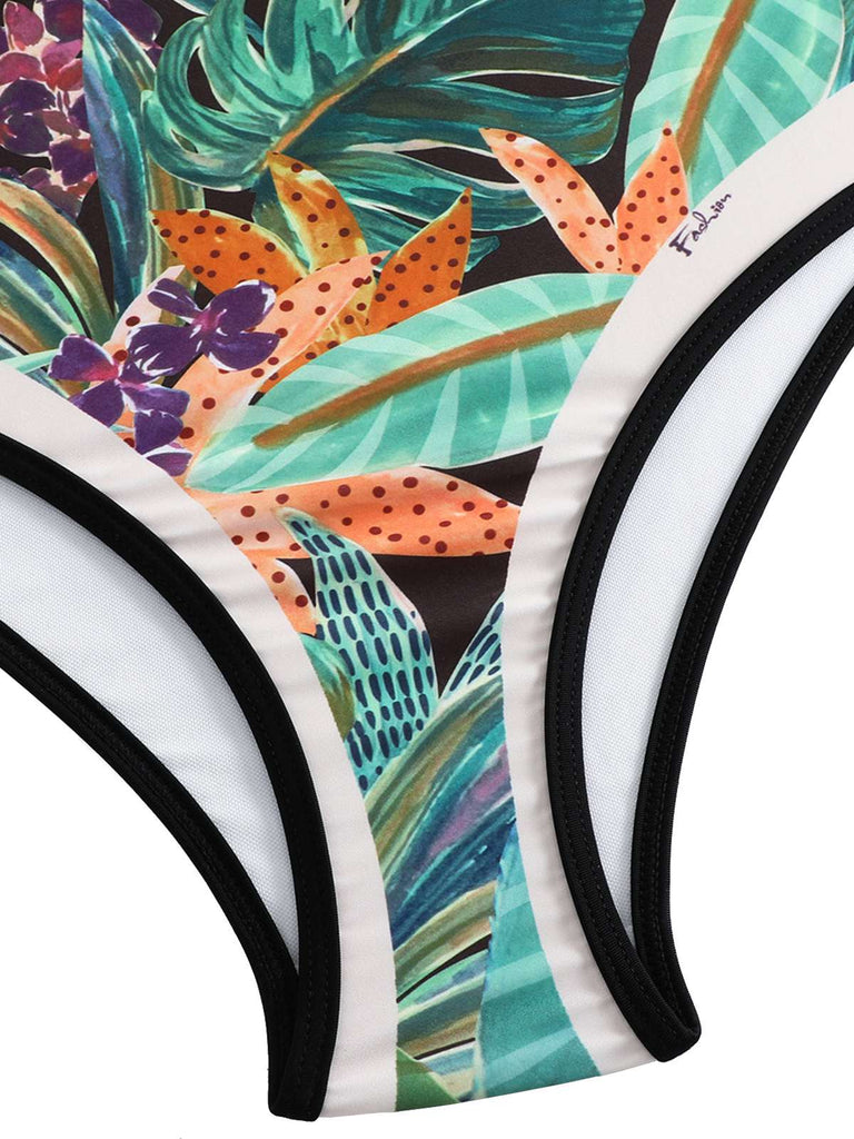 1940s Silhouette Plants Wide Straps Bikini
