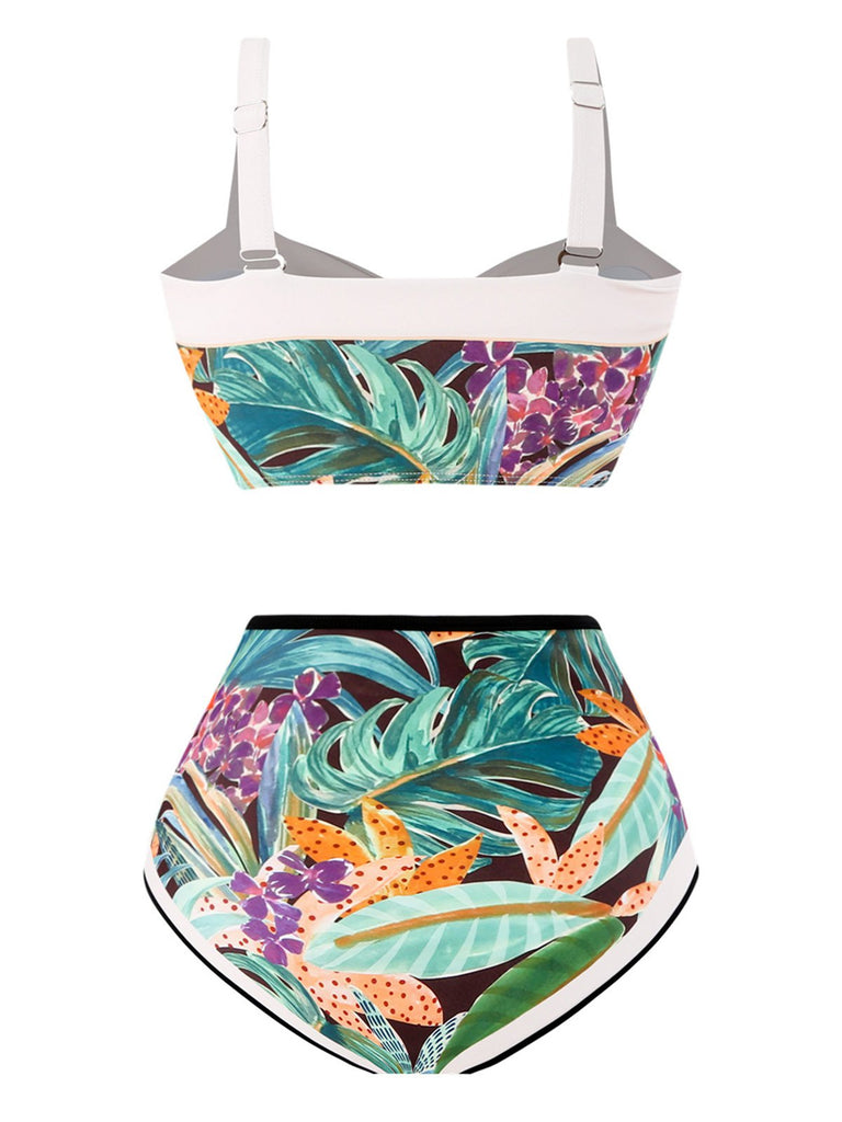 1940s Silhouette Plants Wide Straps Bikini
