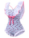 Blue 1950s Ditsy Floral Bow Ruffled Swimsuit