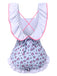Blue 1950s Ditsy Floral Bow Ruffled Swimsuit