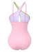 1980s Contrast Cross Strap Ring-Tie One-Piece Swimsuit