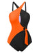 1980s Contrast Cross Strap Ring-Tie One-Piece Swimsuit