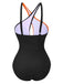 1980s Contrast Cross Strap Ring-Tie One-Piece Swimsuit