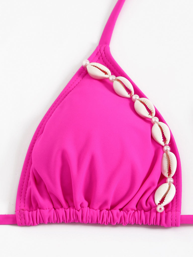 Rose Red 1940s Boho Seashell Halter Bikini Set