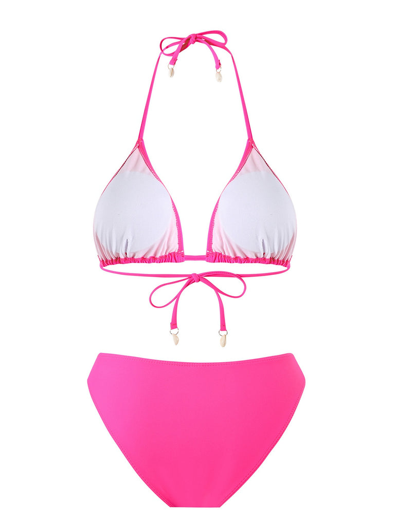 Rose Red 1940s Boho Seashell Halter Bikini Set