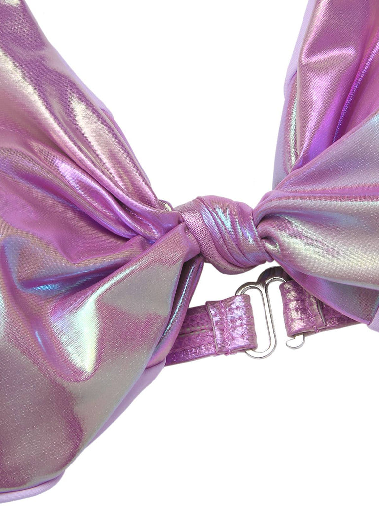 Purple 1970s Twist Glossy Bikini Set