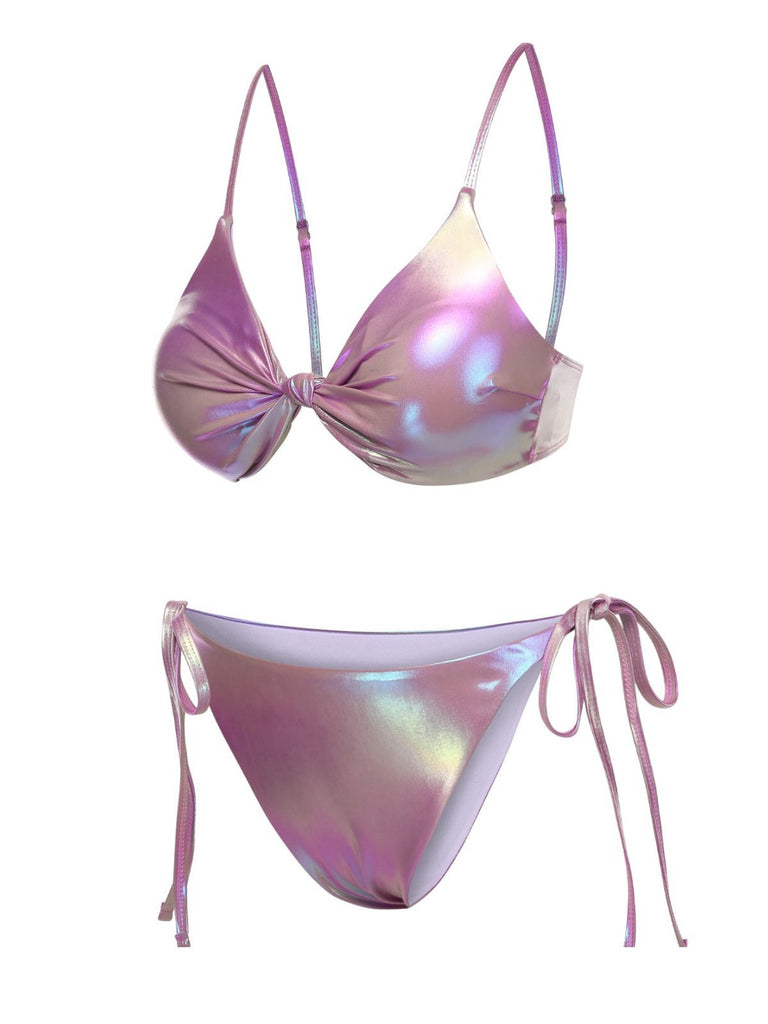 Purple 1970s Twist Glossy Bikini Set