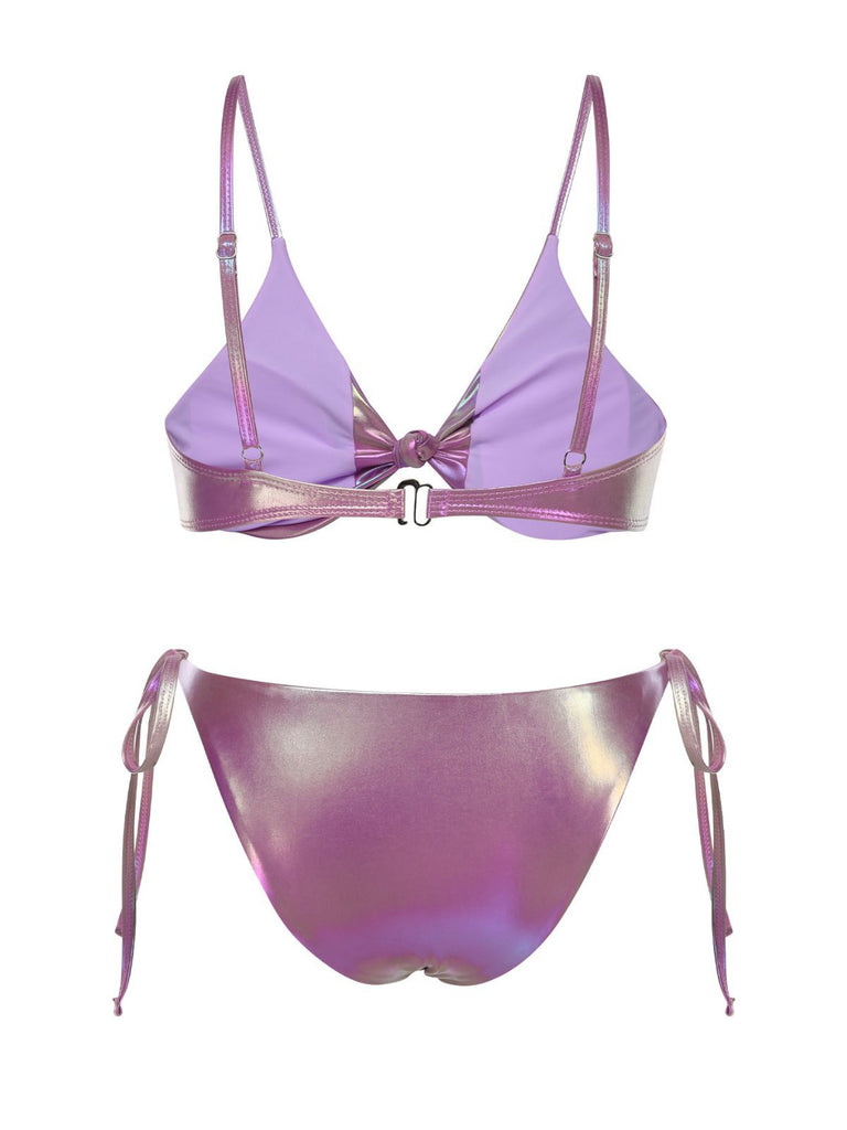 Purple 1970s Twist Glossy Bikini Set