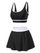 2PCS 1940s Square Neck Side Slit Colorblock Skirt Swimsuit