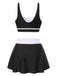 2PCS 1940s Square Neck Side Slit Colorblock Skirt Swimsuit