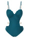Teal 1960s Seashell Spaghetti Strap Cut-Out Swimsuit
