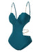 Teal 1960s Seashell Spaghetti Strap Cut-Out Swimsuit